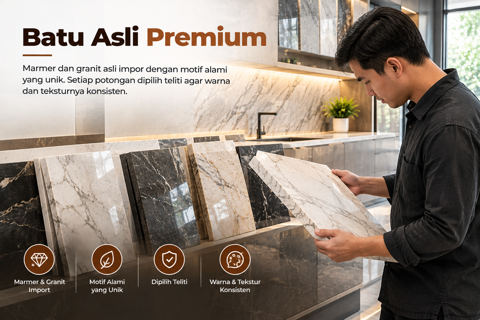 Batu Asli Premium — marmer granit asli impor